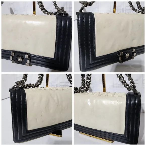 Chanel Medium Clasp Boy Bag Cream/Black - Picture 7 of 16